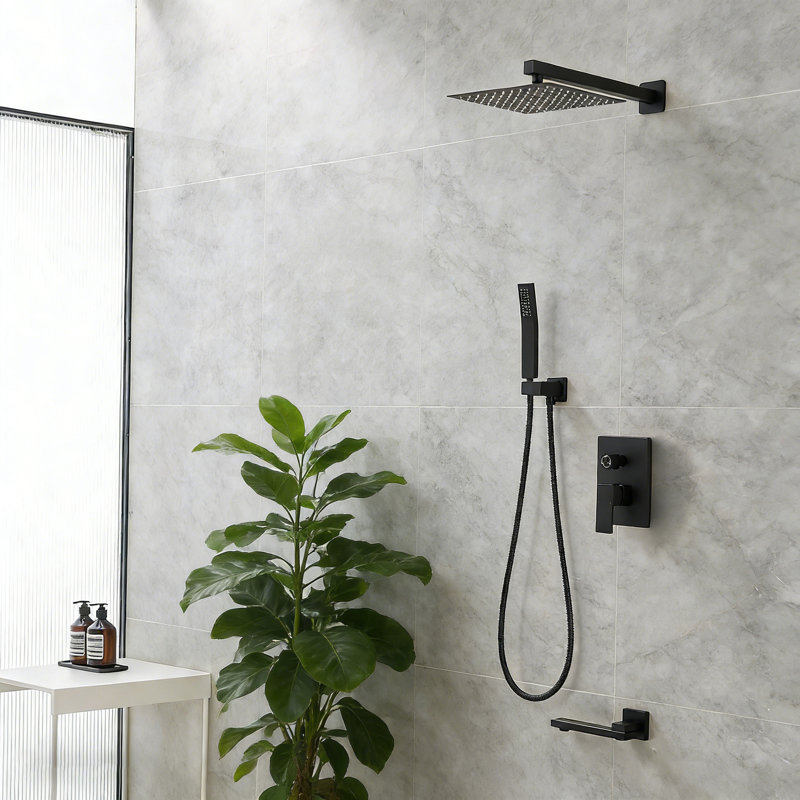 Swiveling Wall Mount Tub Filler Faucet With Handheld Shower, Matte Black