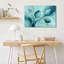 Toile murale abstraite turquoise à motifs floraux veinés d'or-877225953