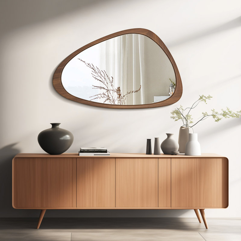 Doruk Irregular Wooden Bathroom/Vanity Mirror, 36" x 23", Walnut