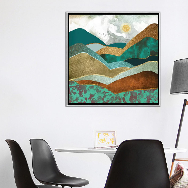 Golden Hills - impression d'art graphique, Pas de tapis, H 37 po x l 37 po x P 1,5 po, Toile avec cadre argenté