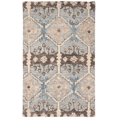 Tapis bleu clair / crème en laine touffeté à la main Posada
