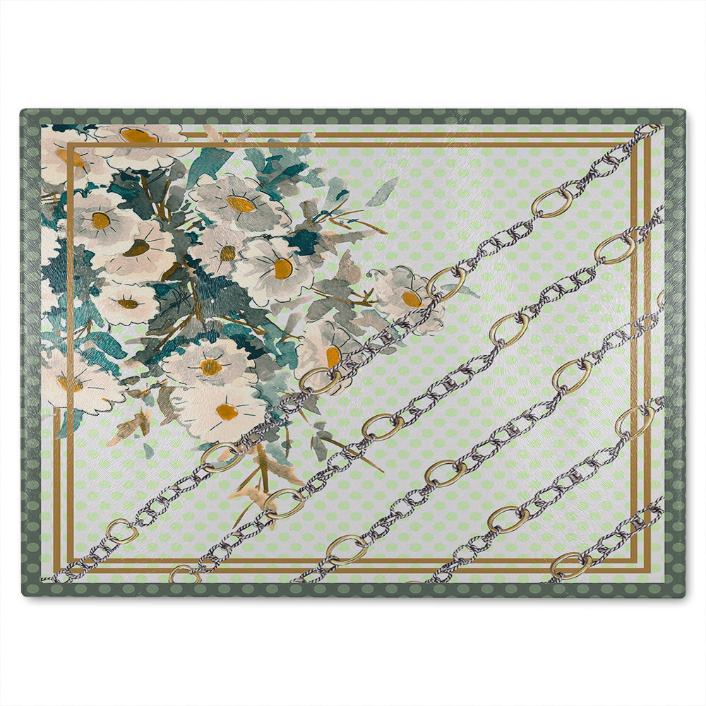 Flowers & Chain Links Glass Chopping Board