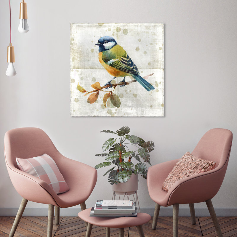 Oiseau bleu - peinture sur toile, Toile tendue, H 24 po x l 24 po