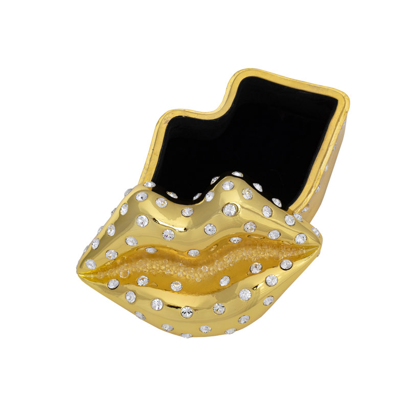 Boîte à bijoux en métal et cristal en forme de lèvre - Or, Doré