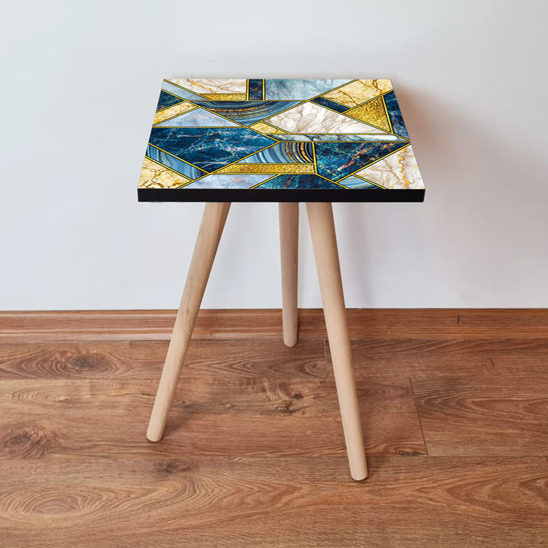 Table d'appoint géométrique élégante, 100% panneau de fibres à densité moyenne avec pieds en bois de hêtre, 13,8 po x 16,5 po x 13,8 po | Conception abstraite, durable et facile à nettoyer | Parfait pour le salon, la chambre à coucher ou le bureau, moderne et fonctionnel