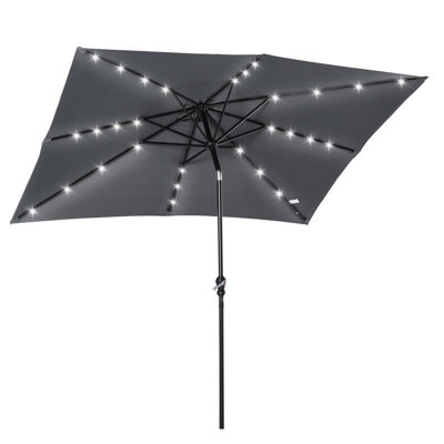 Parasol solaire Outsunny, parasol de patio éclairé à DEL pour table ou base avec inclinaison et manivelle, parasol d'extérieur pour jardin, terrasse, cour, piscine, plage