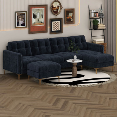 110.6" L-Shape Convertible Sectional Sofa Couch With Movable Ottoman, U-Shape Sofa Couch,  5-Seat Couch With Chaise