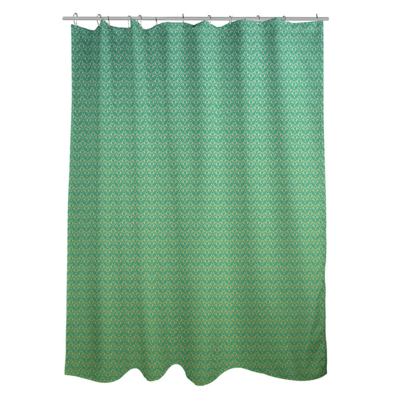 Rideau simple art déco, Vert / rayures jaunes 2