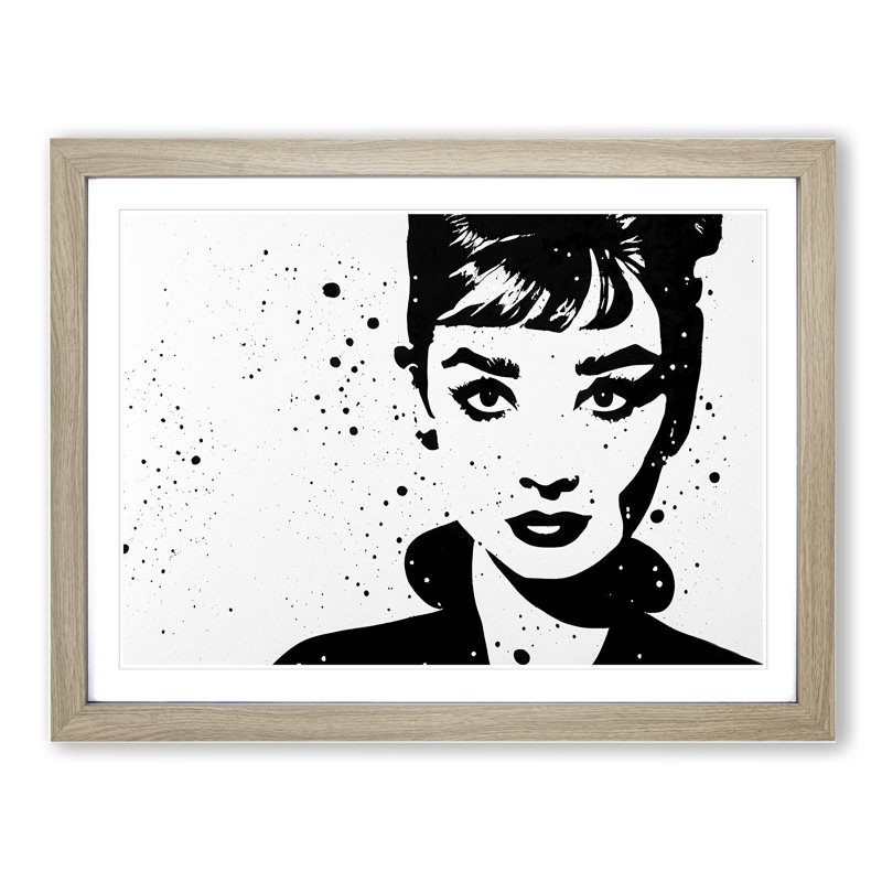 Audrey Hepburn Monochrome Vol.2 - Single Picture Frame Print, 46cm H x 64cm W x 2cm D, Oak Framed