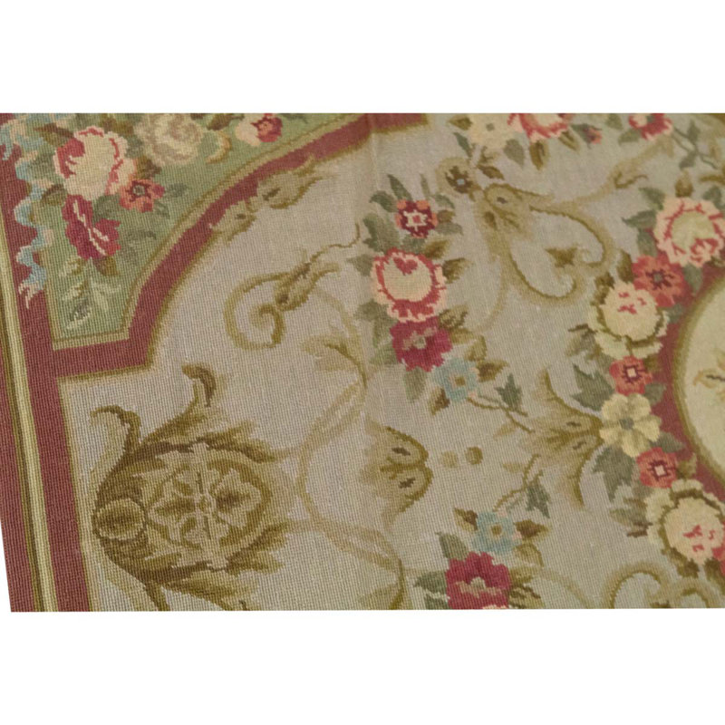 Tapis beige / rouge / bleu clair noué à la main de haute qualité
