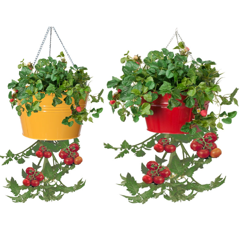 Pot à fleurs suspendu en métal Christianne, Safran / rouge