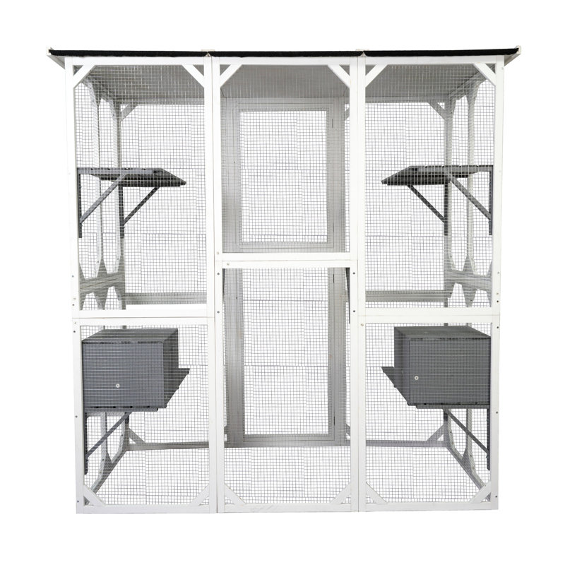 Medium Pet Enclosure, White Wooden Cage For Security Sized Cat Sanctuary, Relaxed Pets