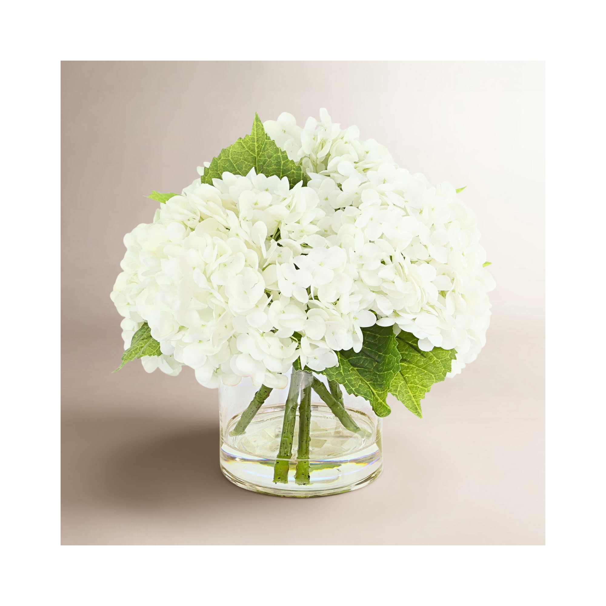 Faux Hydrangea Arrangement in Vase, White
