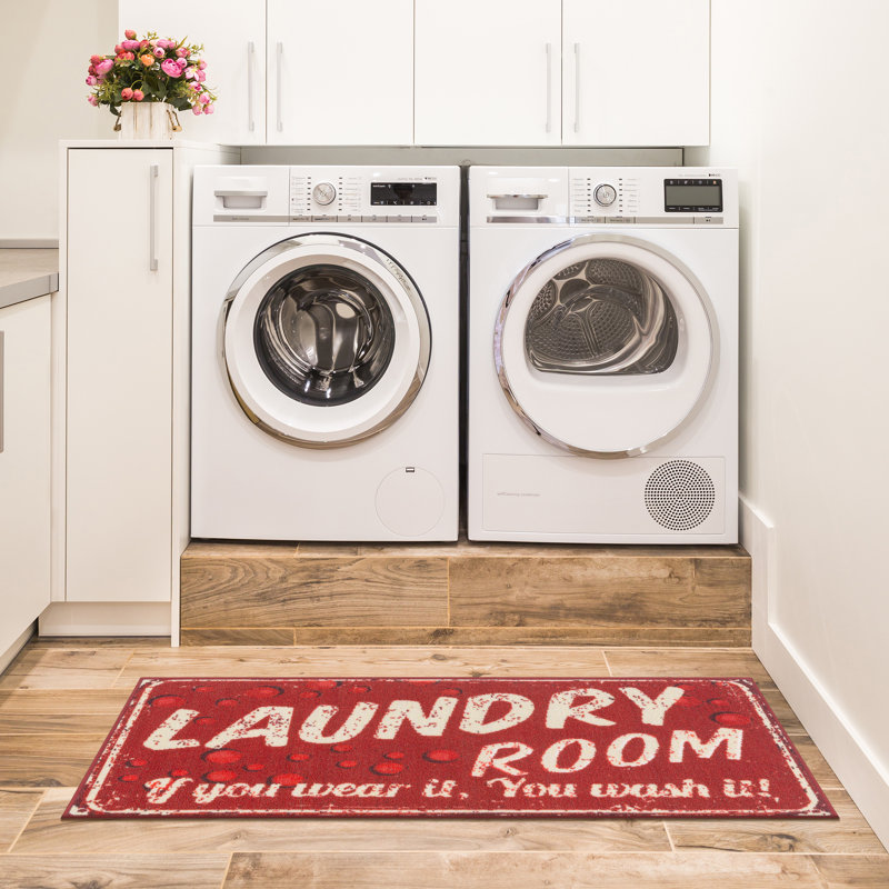 Non-Slip Rubberback Red Laundry Room Runner Rug