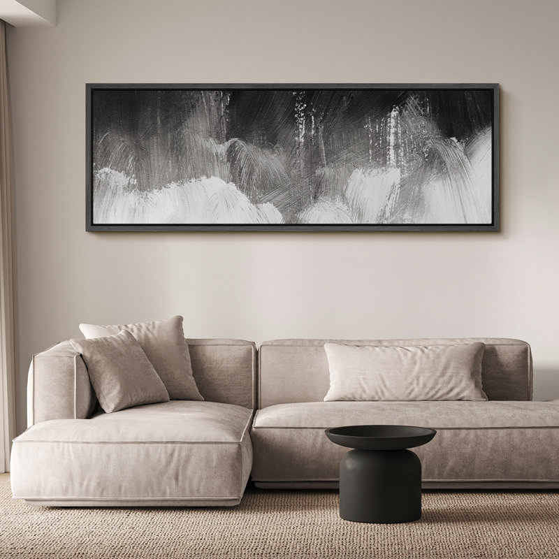 «Minimal Landscape», impression abstraite encadrée sur toile, H 20 po x l 60 po, Noir, noir, noir, noir