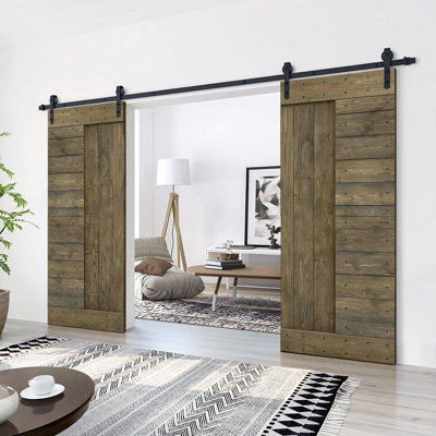 84'' Solid Wood Paneled Painted without Installation Hardware Kit Barn Door