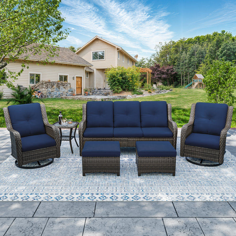 Marala Polyethylene (PE) Wicker 5 - Person Seating Group with Cushions, Blue