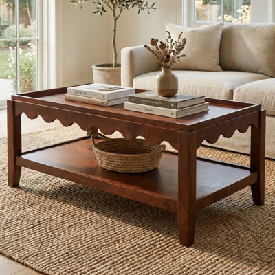 Table basse élégante 48 po avec rebord festonné et rangement à deux niveaux