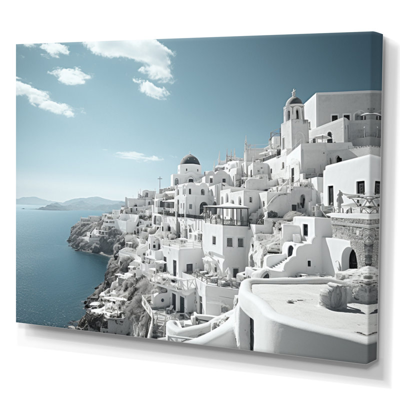 Grèce, Santorini, beau paysage urbain III - Grèce, art mural encadré, H 34 po x l 44 po x P 1,5 po, Toile tendue
