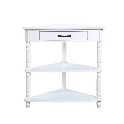 33.8'' Small Triangle Corner Table With Milk White Texture And Solid Wood Legs - 3 Tier End For Spaces, Living Room, Bedroom, Bathroom, Corridor, Balcony Quick Assembly Instructions Table, Ideal