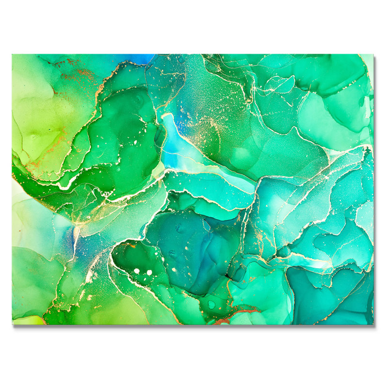 Vert et bleu liquide, reproduction d'art sur toile moderne, H 30 po x l 40 po, Toile tendue