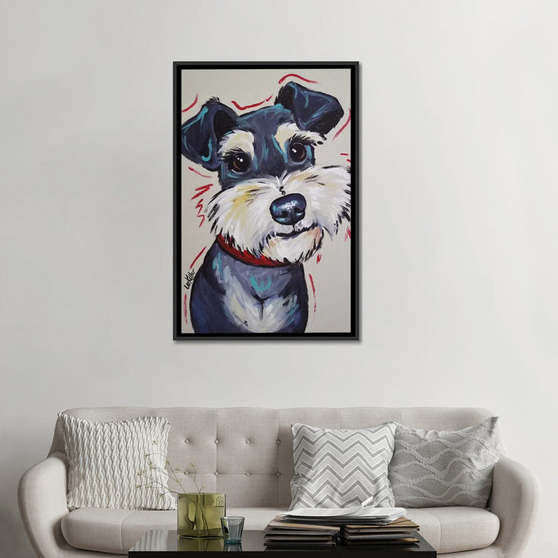 «Schnauzer Whimsical Mr Foozootie» par Hippie Hound Studios, reproduction d'art sur toile tendue, Toile avec cadre noir