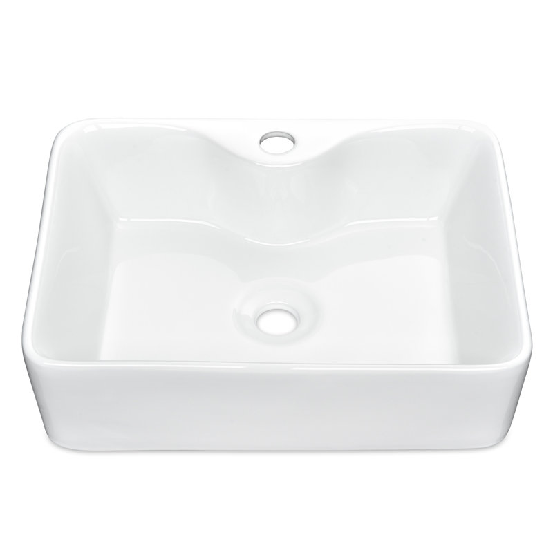 Aquaterior White Ceramic Rectangular Vessel Bathroom Sink