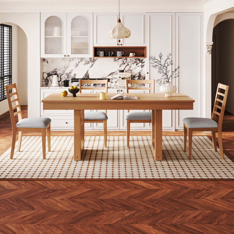 Ensemble de salle à manger à rallonge 5 pièces de style campagnard avec rallonge de 18 po, table en bois rustique de 78 po et 4 chaises rembourrées
