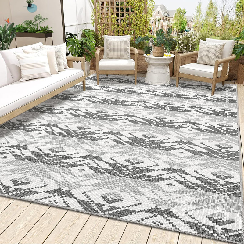 Indoor Outdoor Rug, Non-Slip Washable Area Rug, Vintage Morocca n Geometric Pattern, Easy Clean Low Pile Carpet for Patio, Living Room, Kitchen, Porch, Backyard ( and )