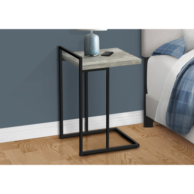 Table d'appoint, en forme de C, bout, côté, collation, salon, chambre à coucher, stratifié gris, métal noir, contemporain, moderne