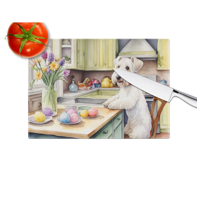 Decorating Easter Sealyham Terrier Glass Cutting Board