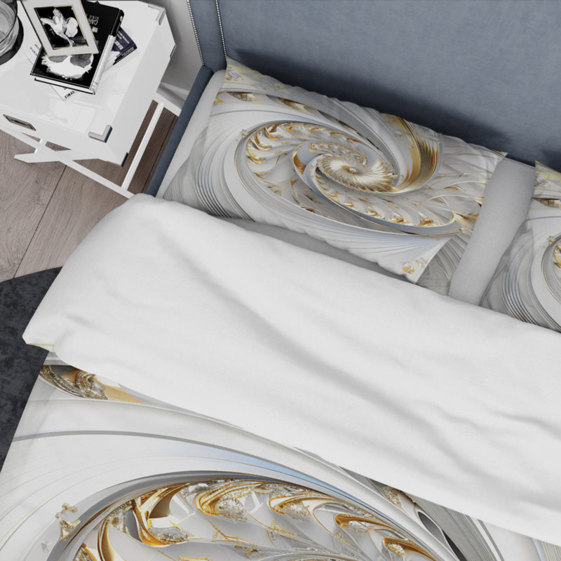 Ensemble de housse de couette en microfibre / polyester Whirling tandis que glamour en or et blanc III