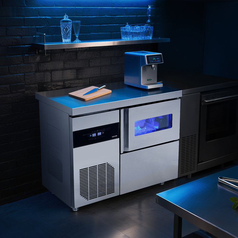 Commercial Ice Maker Machine, 132 lbs/24H Stainless Steel Ice Machine with Worktop, 30 lbs Storage & 70 Cubes/Cycle, Self-Cleaning Freestanding Ice-Making for Home Bar Office Restaurant Kitchen