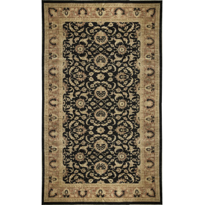 Hand-Knotted High-Quality Black and Cream Area Rug