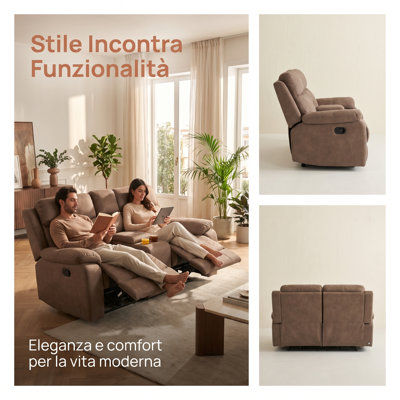 Causeuse inclinable électrique 72 po avec console | Canapé inclinable en tissu double avec porte-gobelets, lumières DEL, charge USB et soutien lombaire