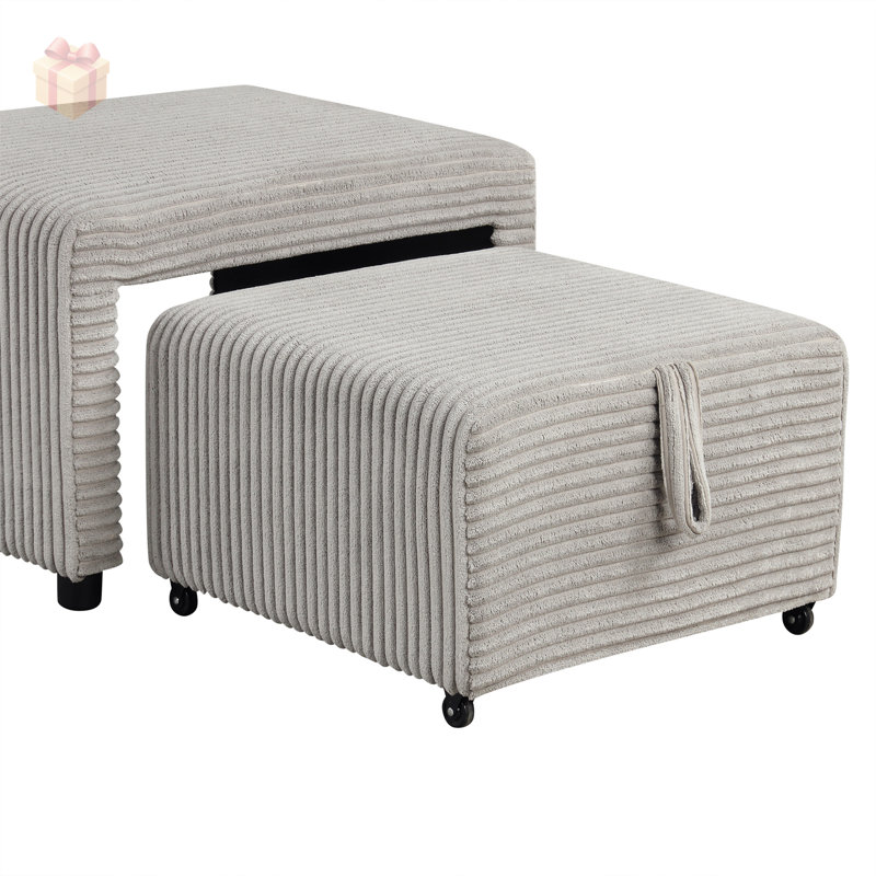 Versatile Corduroy Upholstered Sectional Sofa Bed with Quick Conversion, Large Storage, and USB Ports for Modern Living