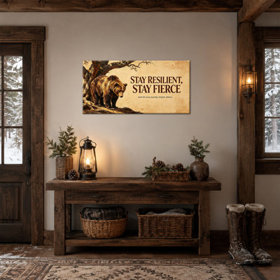  Ours, art mural sur toile, citations inspirantes et résistantes, forêt d'hiver, décor de chalet rustique, impression d'école de motivation pour dortoir, décoration murale en bois de pin, cadre en bois