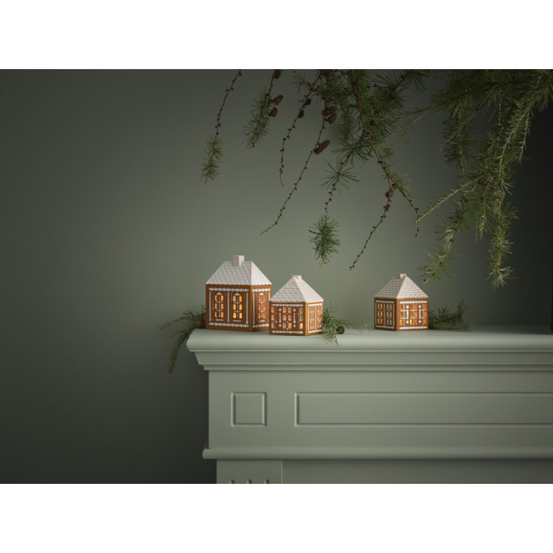 Gingerbread 6.1" Stoneware Tabletop Lantern
