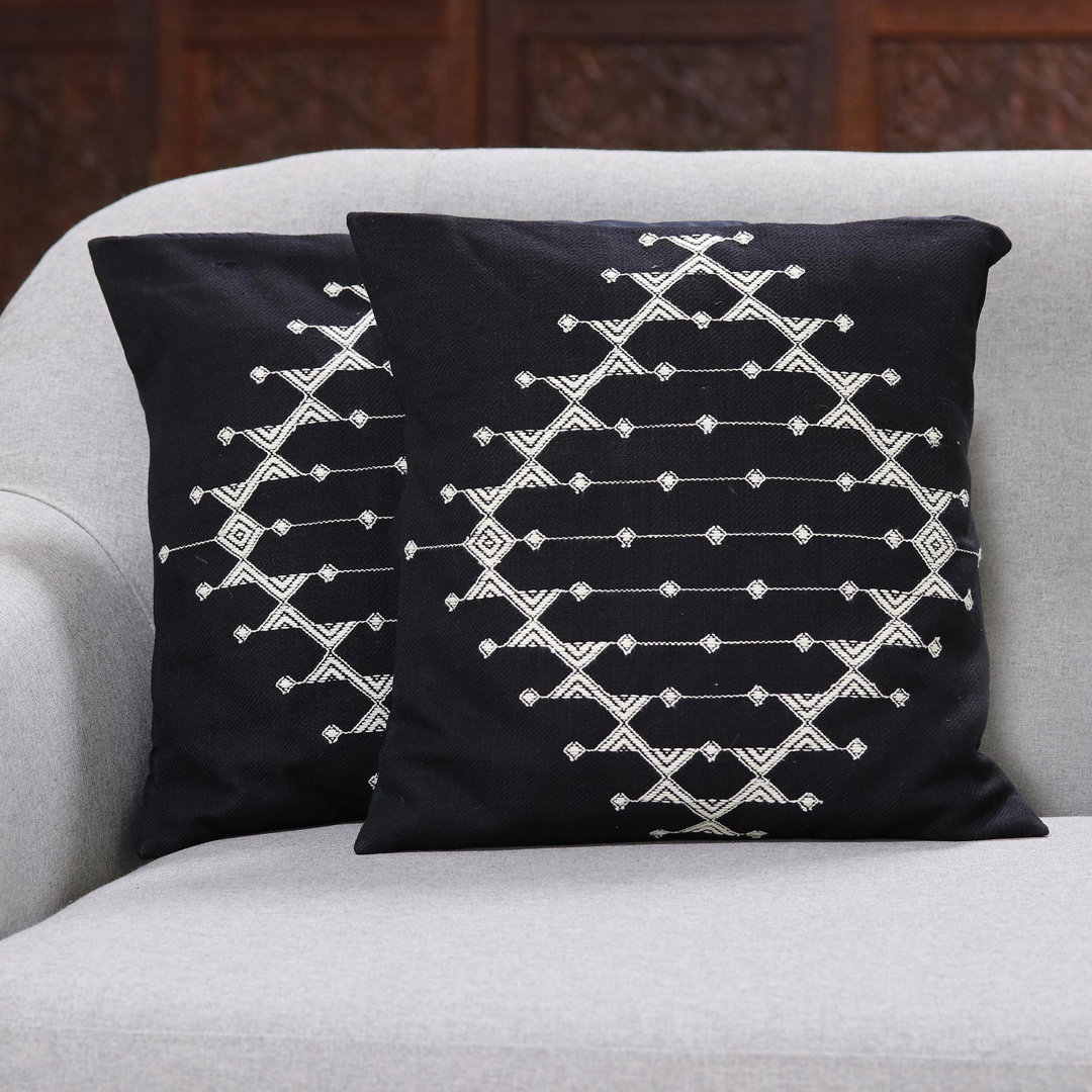 Geometric Cotton Pillow Cover (Set of 2) Novica