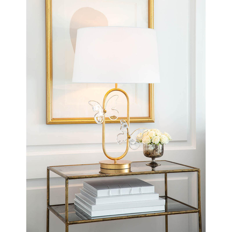 Antique Gold Leaf Adjustable Table Lamp with Linen Shade