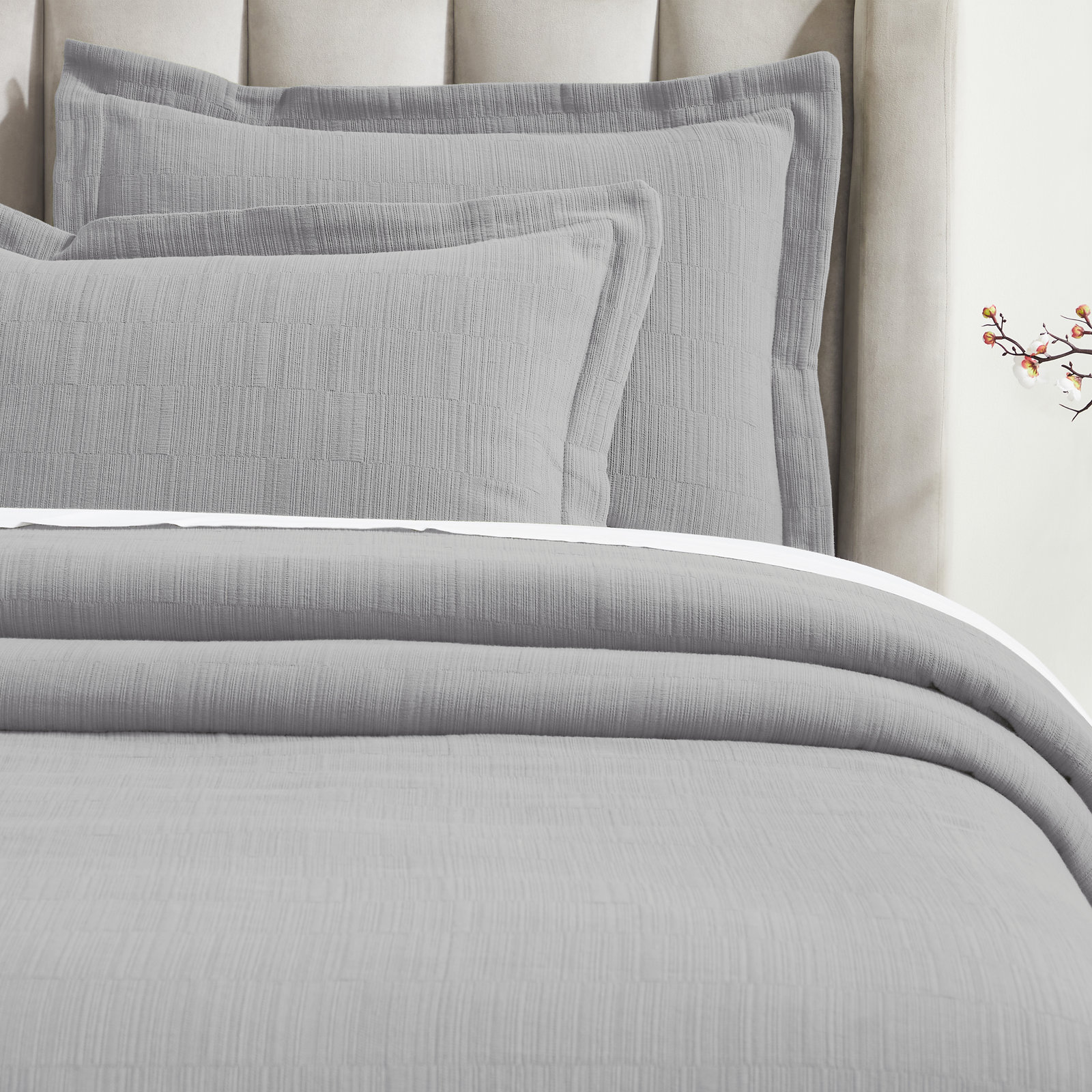 Textured Matelasse Bedspread Set, Gray, King Bedding Set + 2 King Shams