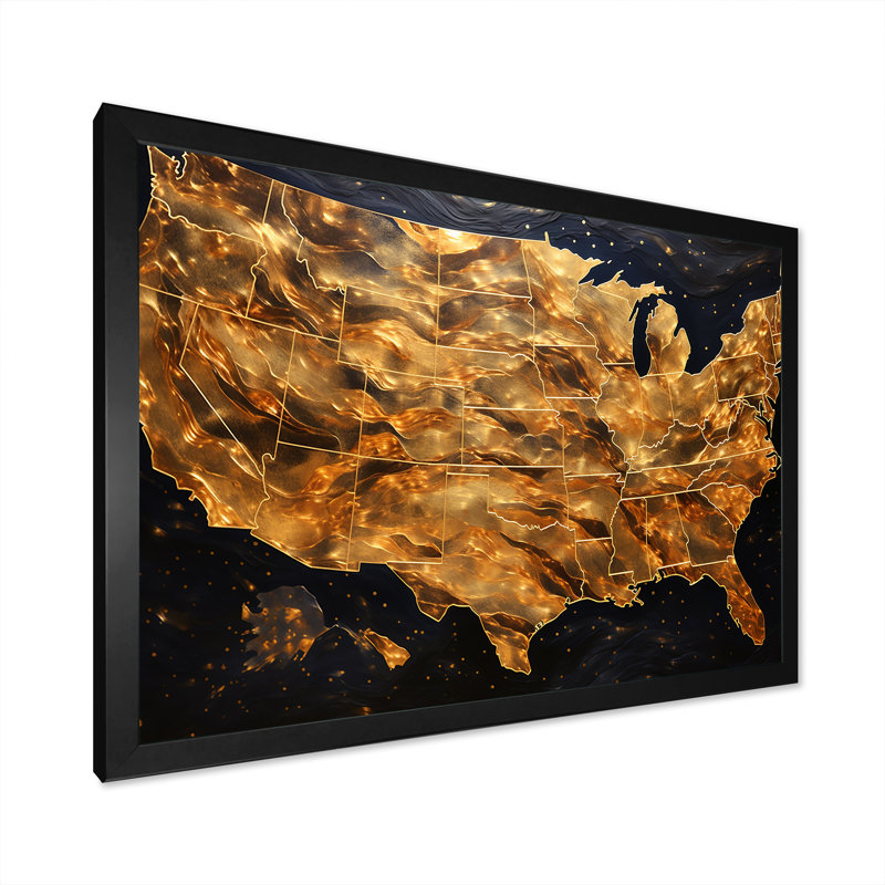 Carte des États-Unis, États-Unis - États-Unis, reproduction d'art sur toile, Cadre simple noir, H 12 po x l 20 po x P 1 po
