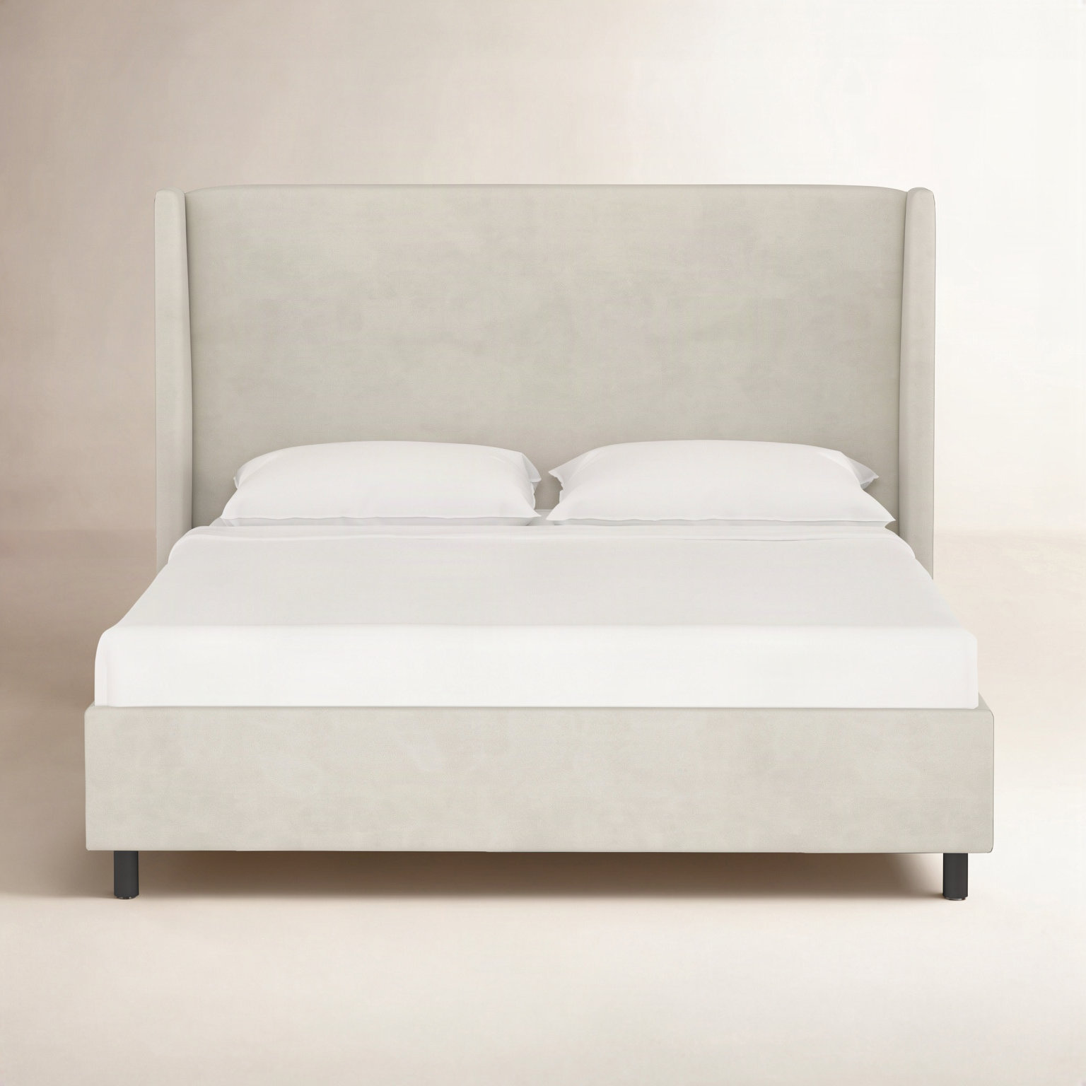 Tilly Linen Upholstered Wingback Bed, Queen, Bella Light Gray Performance Velvet