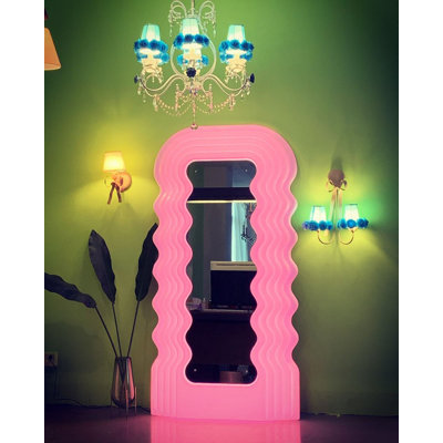 Piotrowski Lighted Plastic Framed Leaning Full Length Mirror in Pink