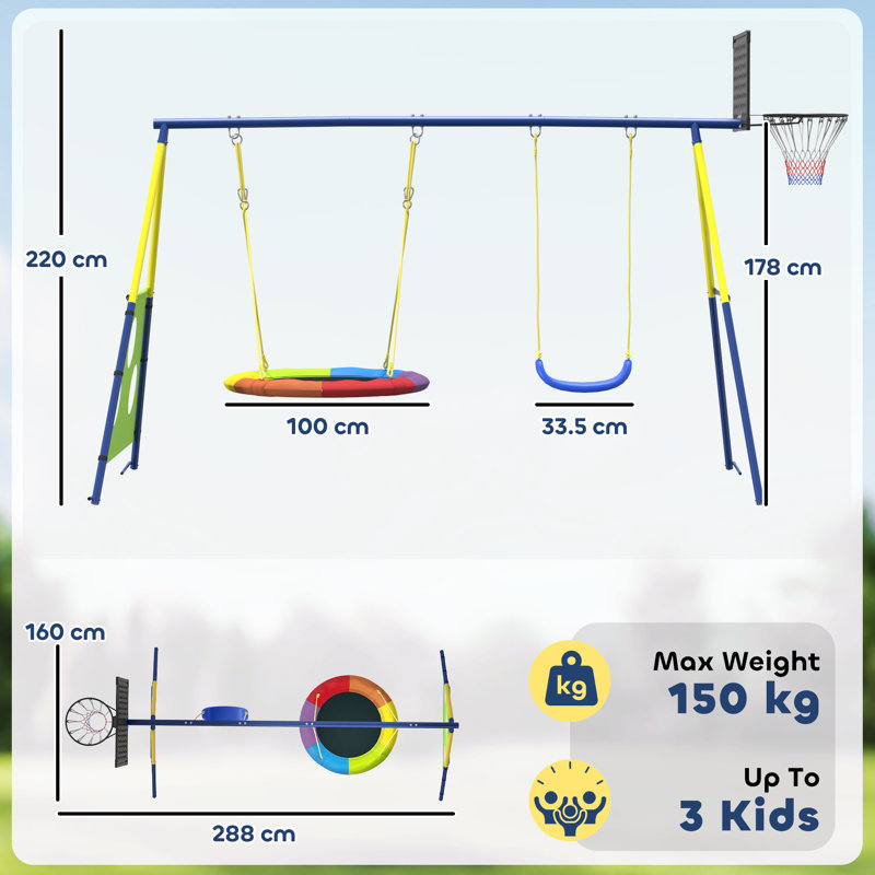 HOMCOM Metal, Polyester, Rope Swing Set Toy
