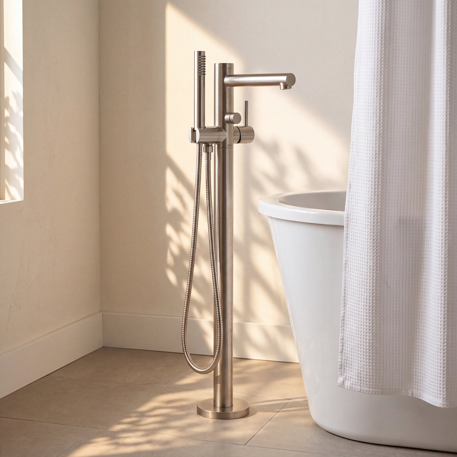 Align Freestanding Tub Filler with Hand Shower, Brushed Nickel