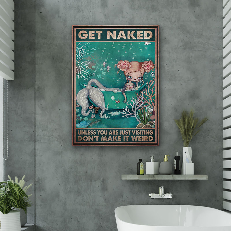 «Octopus Girl - Get NUE Gallery», toile décorative rose et verte pour salle de bain, H 20 po x l 16 po x P 2 po