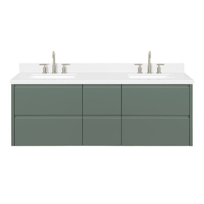   Ensemble de meuble-lavabo double rectangulaire 60 po avec comptoir à quartz blanc Carrara, ensembles de 60 pouces Ensembles
