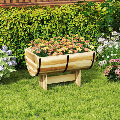 Rustic Half Barrel Planters Wooden Flower Boxes with Acacia Wood Frame