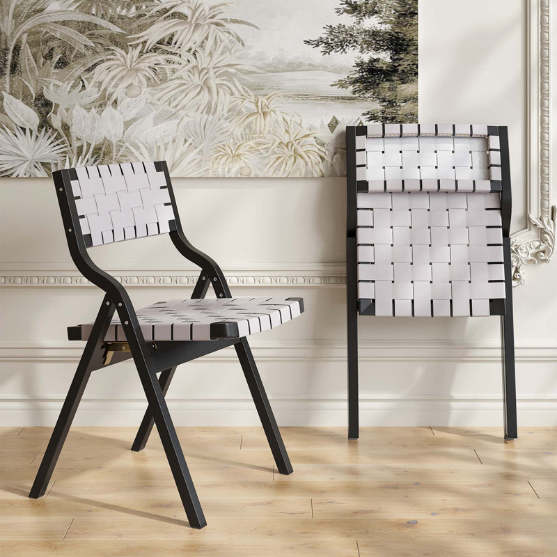 Chaises pliantes en bois, siège tissé, Gris clair, Noir
